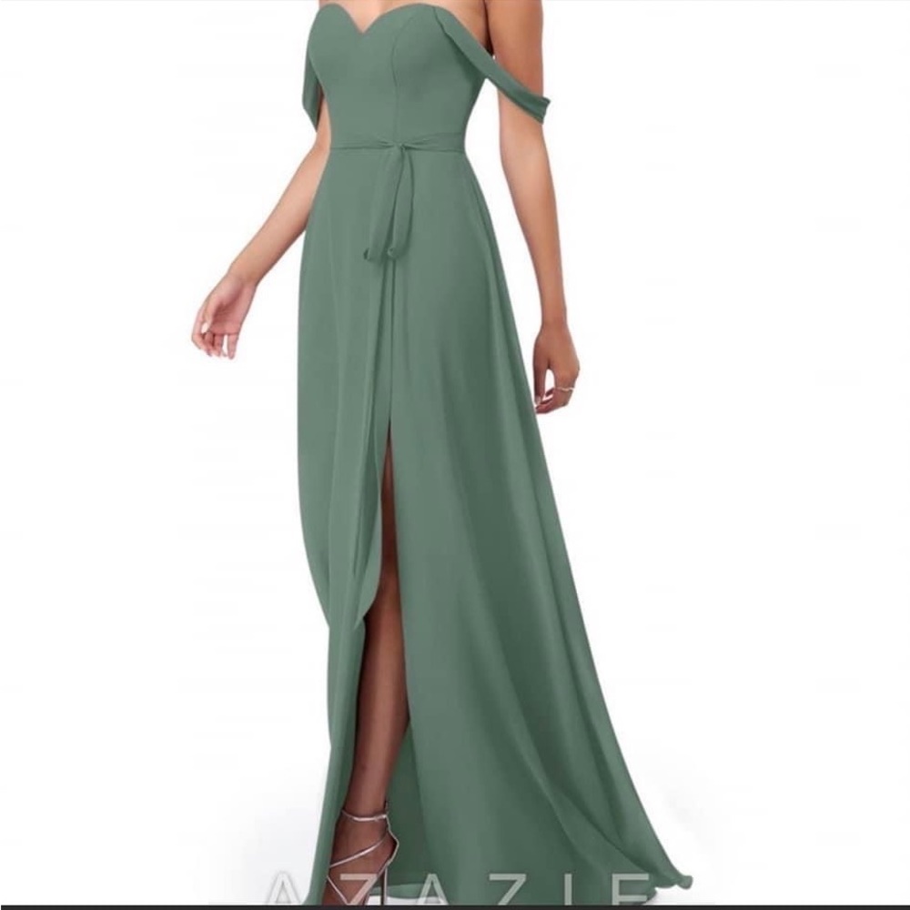 Azazie Green Off-Shoulder Maxi Dress